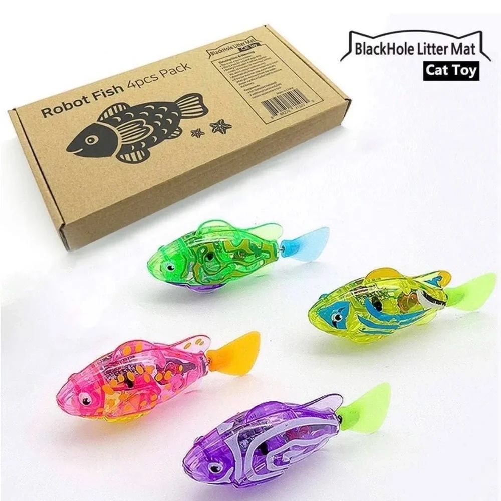 BlackHole Litter Mat Interactive Swimming Flashing Robot Fish Toy 4-pack